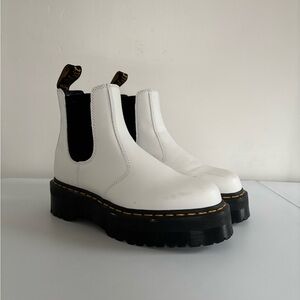Dr. Martens Platform White Ankle Boots with Black Sole
